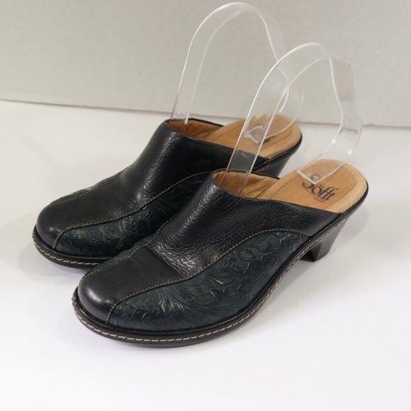 Sofft Blue Black Leather Mules Shoes Size 7M - Picture 3 of 8